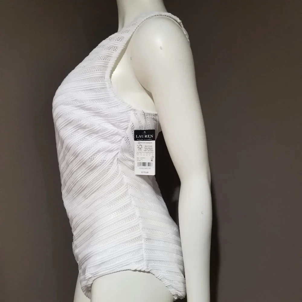 Lauren Ralph Lauren Ottoman Mesh One Shoulder One-Piece Size 14 - Picture 3 of 14